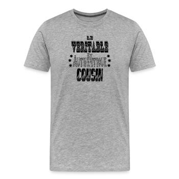 Le Véritable et Authentique Cousin - T-shirt bio Premium Homme - gris chiné - Devant - Damien (186cm)