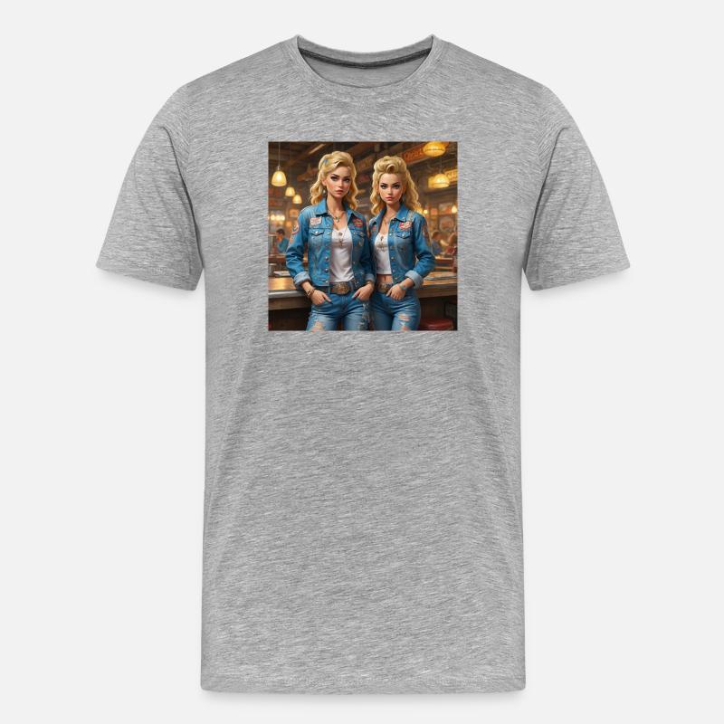 Diner Denim Duette - Männer Premium Bio T-Shirt - Grau meliert