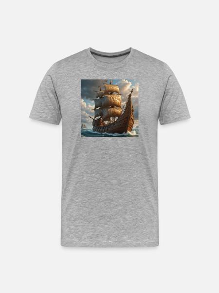 Antike Segelschiff im Sturm - Männer Premium Bio T-Shirt - Grau meliert