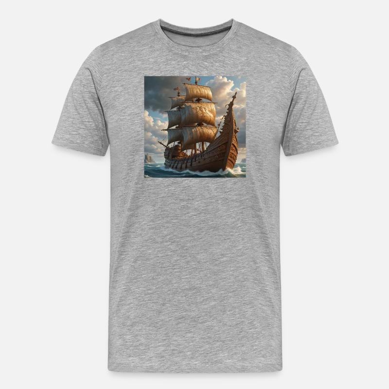 Antike Segelschiff im Sturm - Männer Premium Bio T-Shirt - Grau meliert