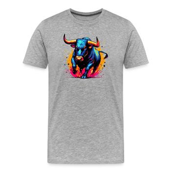Stier - Männer Premium Bio T-Shirt - Grau meliert - Vorne - Damien (186cm)