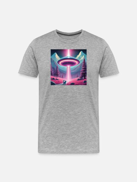 UFO with kitten - Men's Premium Organic T-Shirt - heather grey