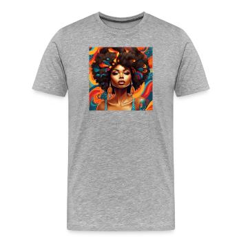Afro Frisur Floral Explosion - Männer Premium Bio T-Shirt - Grau meliert - Vorne - Damien (186cm)