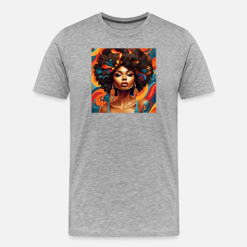 Afro Hair style Explosion Florale - T-shirt bio Premium Homme - gris chiné
