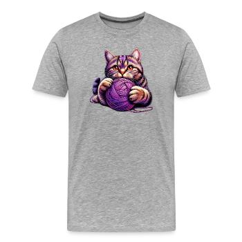 Le chat joue avec une pelote de laine - T-shirt bio Premium Homme - gris chiné - Devant - Damien (186cm)