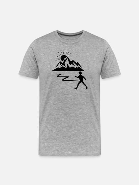 Wandererin, Frau, Berge - Männer Premium Bio T-Shirt - Grau meliert