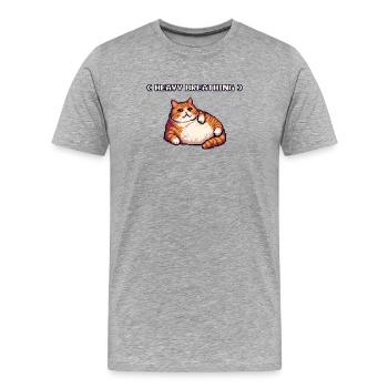 Chonky Pixel Cat Respiration lourde - T-shirt bio Premium Homme - gris chiné - Devant - Damien (186cm)