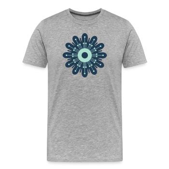 Fleur bleu foncé et vert menthe - T-shirt bio Premium Homme - gris chiné - Devant - Damien (186cm)