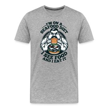 I'm on a seafood diet... I see food and I eat it! - Men's Premium Organic T-Shirt - heather grey - Front - Damien (186cm)