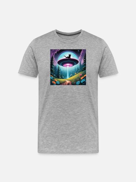 UFO with kitten - Men's Premium Organic T-Shirt - heather grey