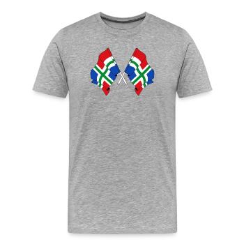 Deux drapeaux de la province de Groningen - T-shirt bio Premium Homme - gris chiné - Devant - Damien (186cm)