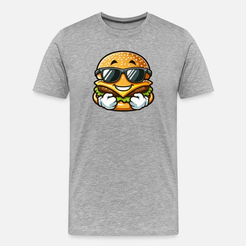 Cooler Hamburger Cheeseburger mit Sonnenbrille - Männer Premium Bio T-Shirt - Grau meliert