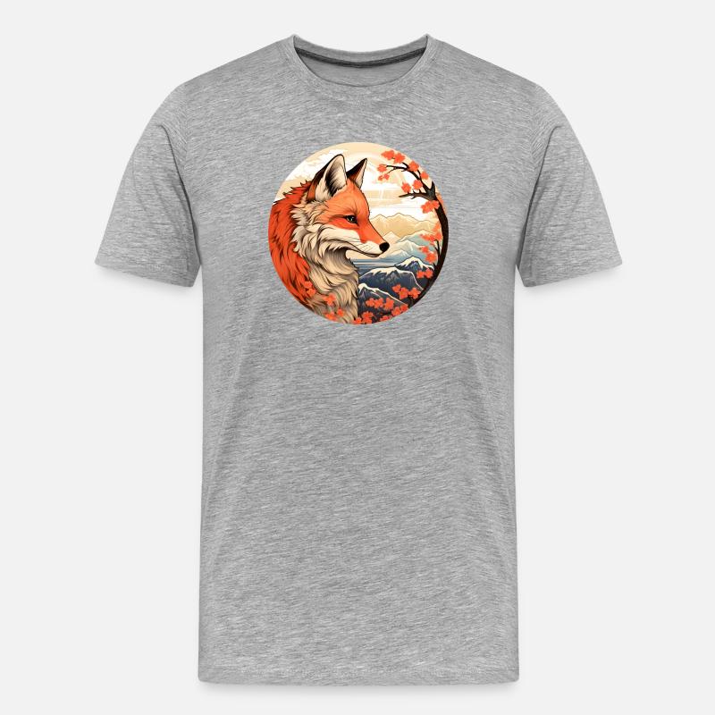 Fuchs zwischen den Blütengipfeln Herbst - Männer Premium Bio T-Shirt - Grau meliert