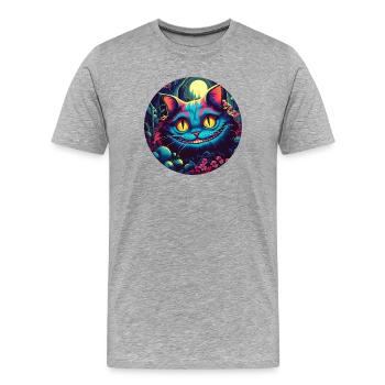 Grinsekatze Alice im Wunderland Zauberwald - Männer Premium Bio T-Shirt - Grau meliert - Vorne - Damien (186cm)