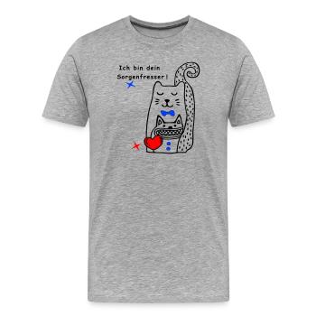 Worry Eater Cat - Men's Premium Organic T-Shirt - heather grey - Front - Damien (186cm)