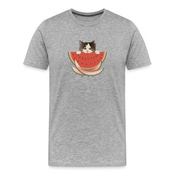 Délice de pastèque Chat - T-shirt bio Premium Homme - gris chiné - Devant - Damien (186cm)