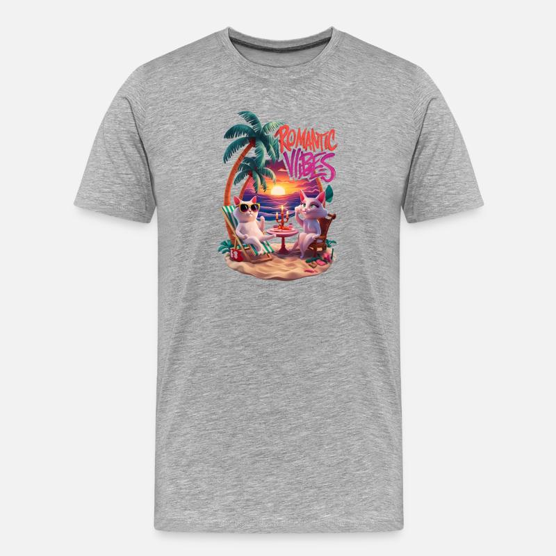 Romantischer Strandkater - Männer Premium Bio T-Shirt - Grau meliert