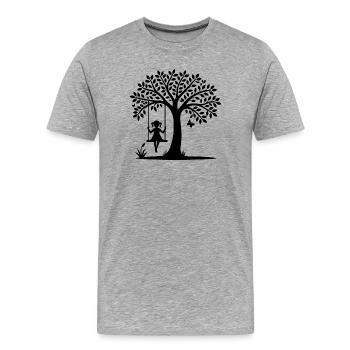 Silhouetten-Motiv eines Mädchens auf der Schaukel - Männer Premium Bio T-Shirt - Grau meliert - Vorne - Damien (186cm)