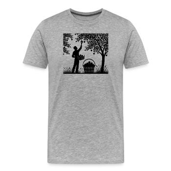 charmante Garten Silhouette Mann pflückt Äpfel - Männer Premium Bio T-Shirt - Grau meliert - Vorne - Damien (186cm)