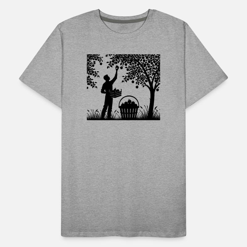 charming garden silhouette man picking apples Men's Premium Organic T-Shirt