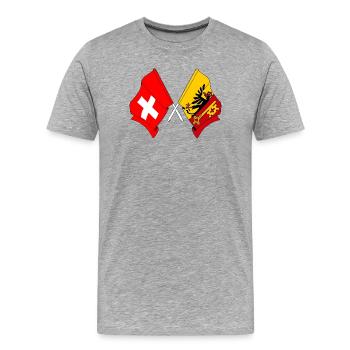 Pavillon Suisse et pavillon Canton ou Genève - T-shirt bio Premium Homme - gris chiné - Devant - Damien (186cm)