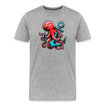 Une pieuvre étreint une ancre - T-shirt bio Premium Homme - gris chiné - Devant - Damien (186cm)