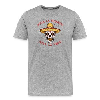 Bunte Calavera Totenschädel Schädel viva la muerte - Männer Premium Bio T-Shirt - Grau meliert - Vorne - Damien (186cm)
