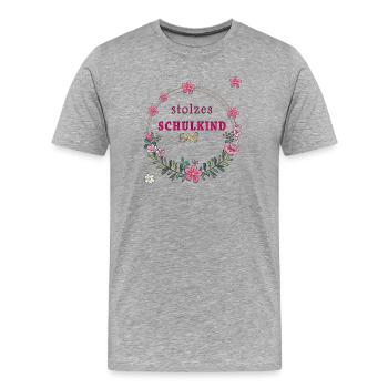 Inscription d’écoliers fiers - T-shirt bio Premium Homme - gris chiné - Devant - Damien (186cm)