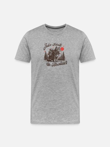 Abenteuerlicher Katzenwanderer beim Nachthimmel - Männer Premium Bio T-Shirt - Grau meliert