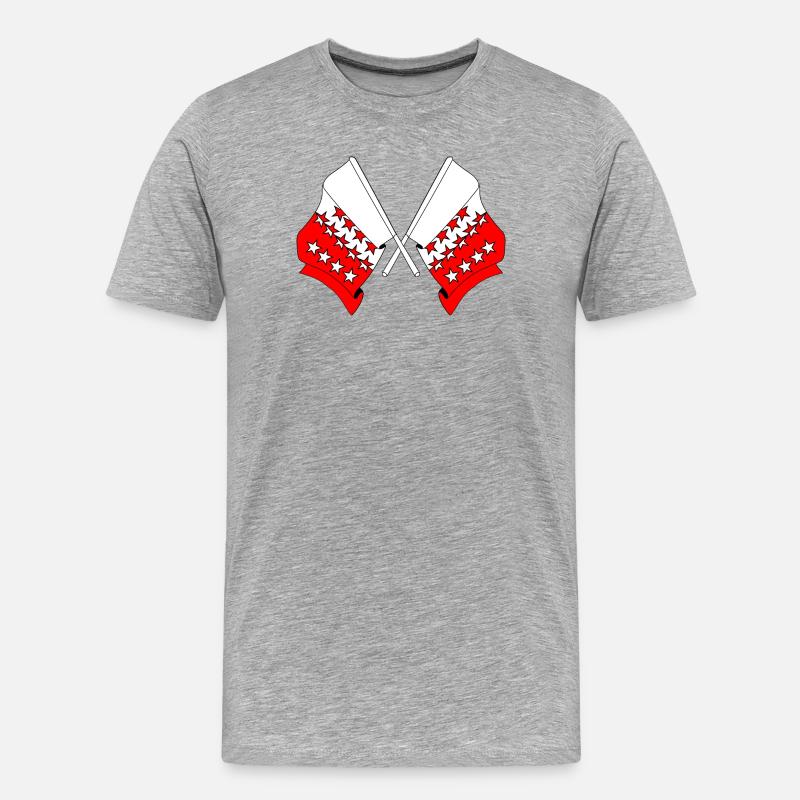 Zwei Flaggen Wallis, Schweiz - Männer Premium Bio T-Shirt - Grau meliert