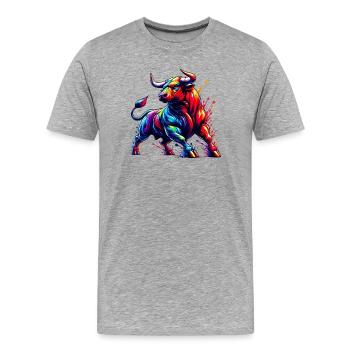 Stier - Männer Premium Bio T-Shirt - Grau meliert - Vorne - Damien (186cm)