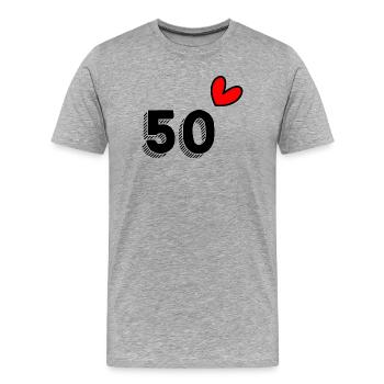 50. 50 ANS. 50e ANNIVERSAIRE. ANNIVERSAIRE 50 ANS. - T-shirt bio Premium Homme - gris chiné - Devant - Damien (186cm)