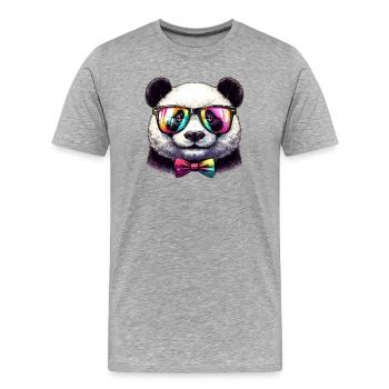 Panda avec lunettes et nœud papillon - T-shirt bio Premium Homme - gris chiné - Devant - Damien (186cm)