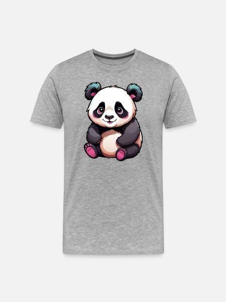 Cute Cartoon Panda Bear - Men's Premium Organic T-Shirt - heather grey