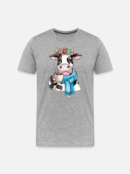Vache café - T-shirt bio Premium Homme - gris chiné