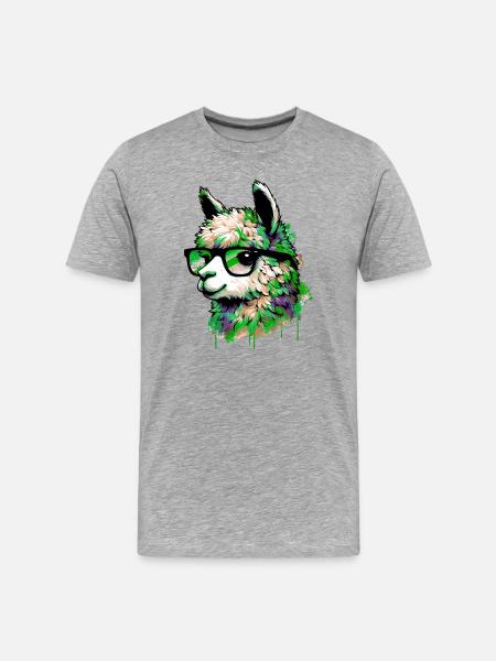 Alpaca with Glasses - Men's Premium Organic T-Shirt - heather grey