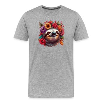Paresseuse avec des fleurs - T-shirt bio Premium Homme - gris chiné - Devant - Damien (186cm)