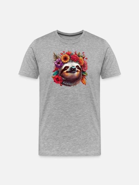 Sloth with Flowers - Men's Premium Organic T-Shirt - heather grey