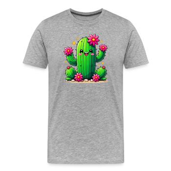 Kaktus - Männer Premium Bio T-Shirt - Grau meliert - Vorne - Damien (186cm)