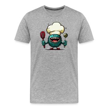 Alien extraterrestre Martien Cuisinier Chef - T-shirt bio Premium Homme - gris chiné - Devant - Damien (186cm)