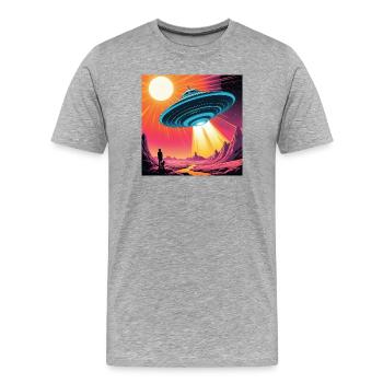 Contact OVNI - T-shirt bio Premium Homme - gris chiné - Devant - Damien (186cm)