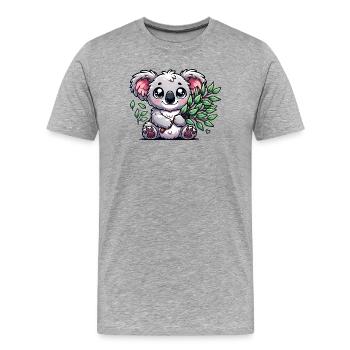 Der niedliche Koala mit einem Eukalyptus Strauß - Männer Premium Bio T-Shirt - Grau meliert - Vorne - Damien (186cm)
