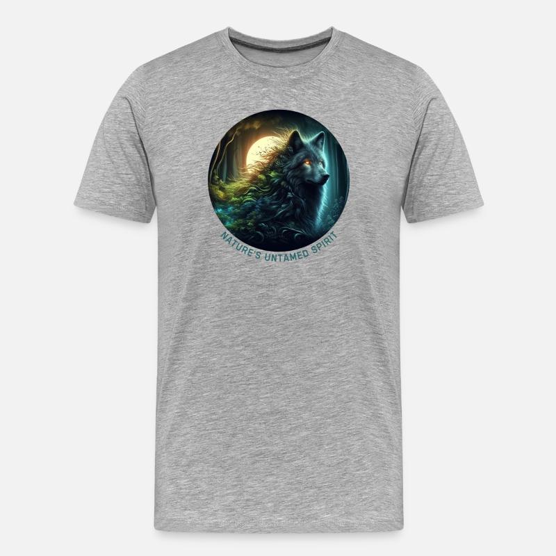 Der Wolf im Nachtwald - Männer Premium Bio T-Shirt - Grau meliert