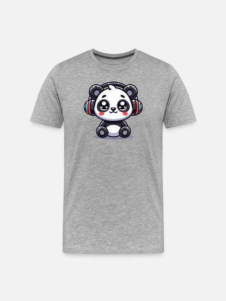Cute Panda Headphone Motif - Men's Premium Organic T-Shirt - heather grey