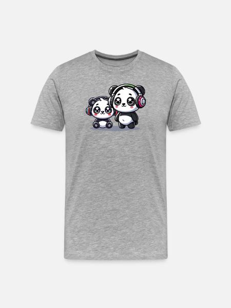 Cute Panda Headphone Motif - Men's Premium Organic T-Shirt - heather grey