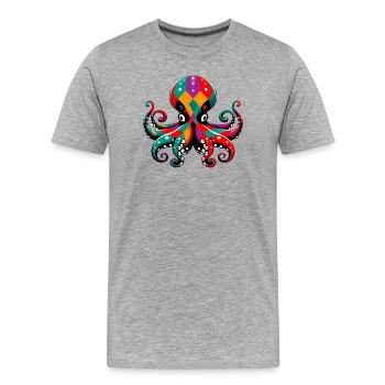 Harlequin Octopus - Men's Premium Organic T-Shirt - heather grey - Front - Damien (186cm)