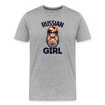 Fille russe ! Russie Matriochka Russe pour - T-shirt bio Premium Homme - gris chiné - Devant - Damien (186cm)
