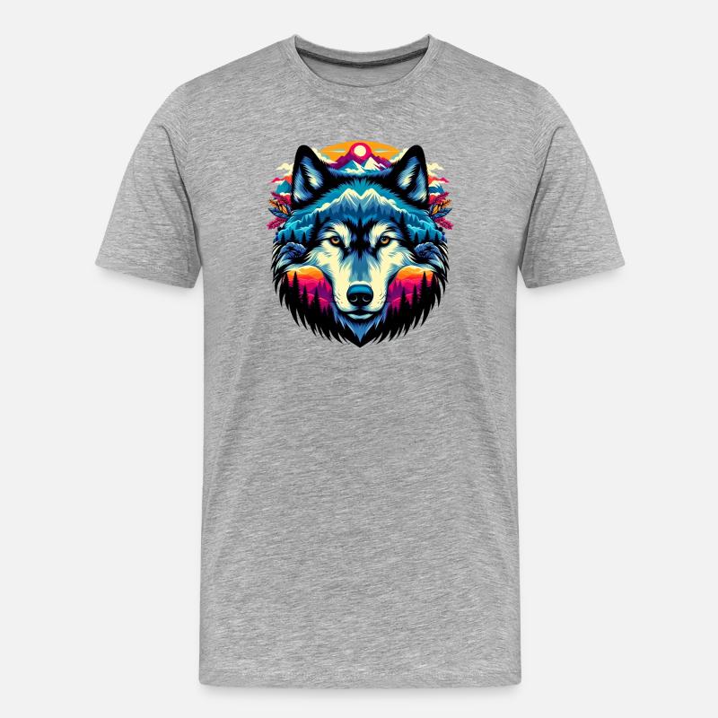 Wolf - Männer Premium Bio T-Shirt - Grau meliert
