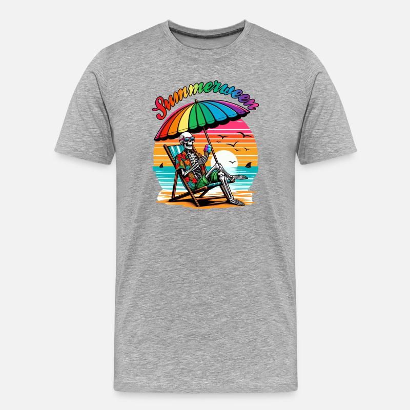 Summerween Skeleton: Chillen im Sommer - Männer Premium Bio T-Shirt - Grau meliert