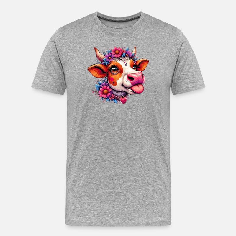 Kuh - Männer Premium Bio T-Shirt - Grau meliert